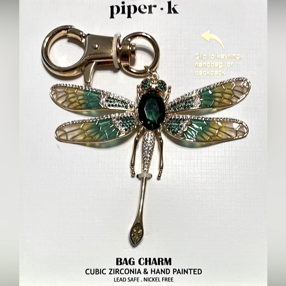 NWT ⚜️💚⚜️ Piper K Gorgeous Dragonfly Bag Charm - Picture 1 of 8
